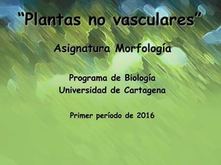 “Plantas no vasculares”
Asignatura Morfología
Programa de Biología
Universidad de Cartagena
Primer período de 2016
 