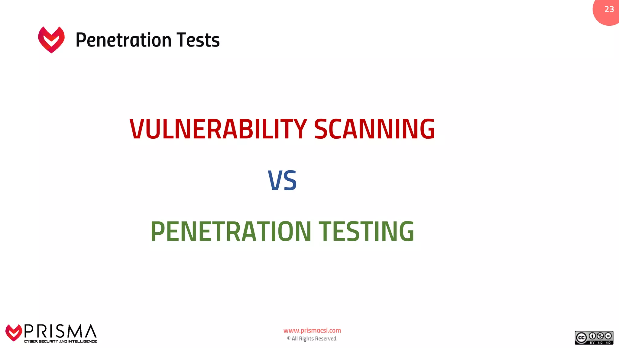 www.prismacsi.com
© All Rights Reserved.
2323
Penetration Tests
VULNERABILITY SCANNING
VS
PENETRATION TESTING
 