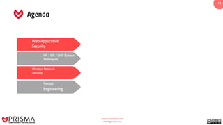 www.prismacsi.com
© All Rights Reserved.
1111
Web Application
Security
Wireless Network
Security
IPS / IDS / WAF Evasion
Techniques
Social
Engineering
Agenda
 