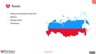 www.prismacsi.com
© All Rights Reserved.
3434
Russia
• Writing and spreading of exploit kits
• Malware
• Banking attacks
• ATM attacks
 