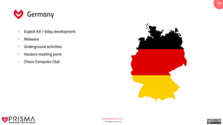 www.prismacsi.com
© All Rights Reserved.
3535
Germany
• Exploit Kit / 0day development
• Malware
• Underground activities
• Hackers meeting point
• Chaos Computer Club
 