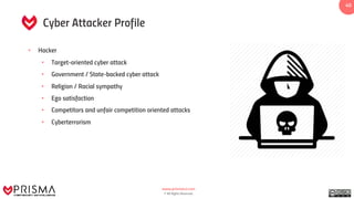 www.prismacsi.com
© All Rights Reserved.
4040
Cyber Attacker Profile
• Hacker
• Target-oriented cyber attack
• Government / State-backed cyber attack
• Religion / Racial sympathy
• Ego satisfaction
• Competitors and unfair competition oriented attacks
• Cyberterrorism
 