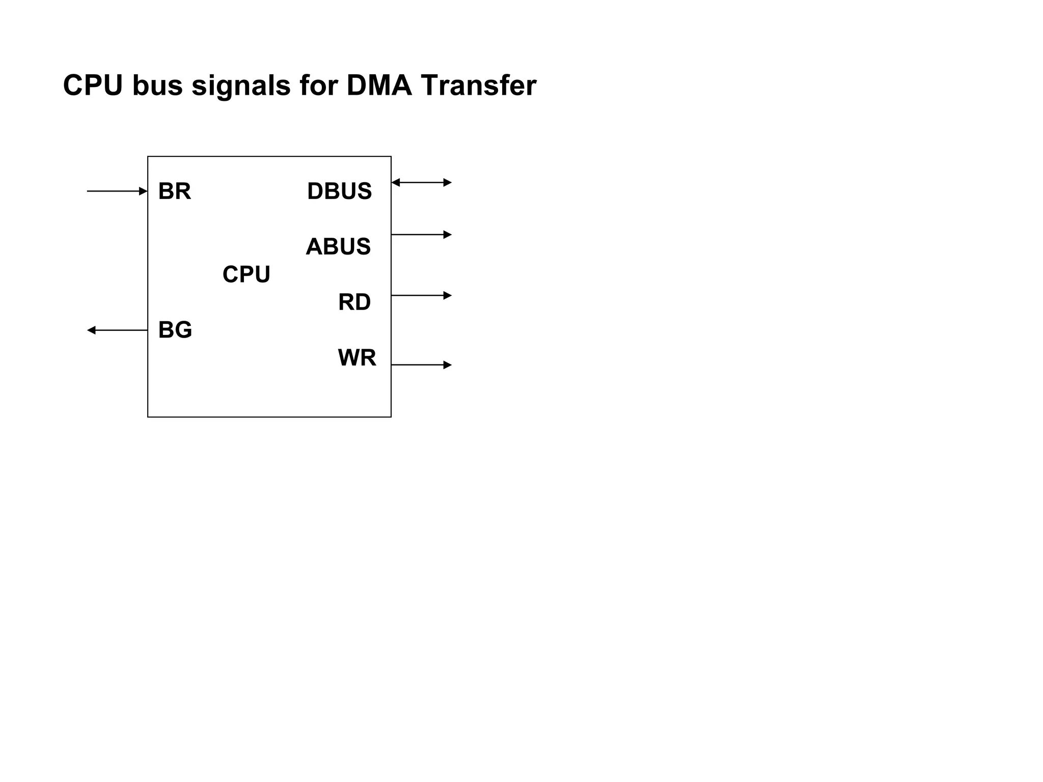CPU bus signals for DMA Transfer BR  DBUS ABUS CPU RD BG WR 