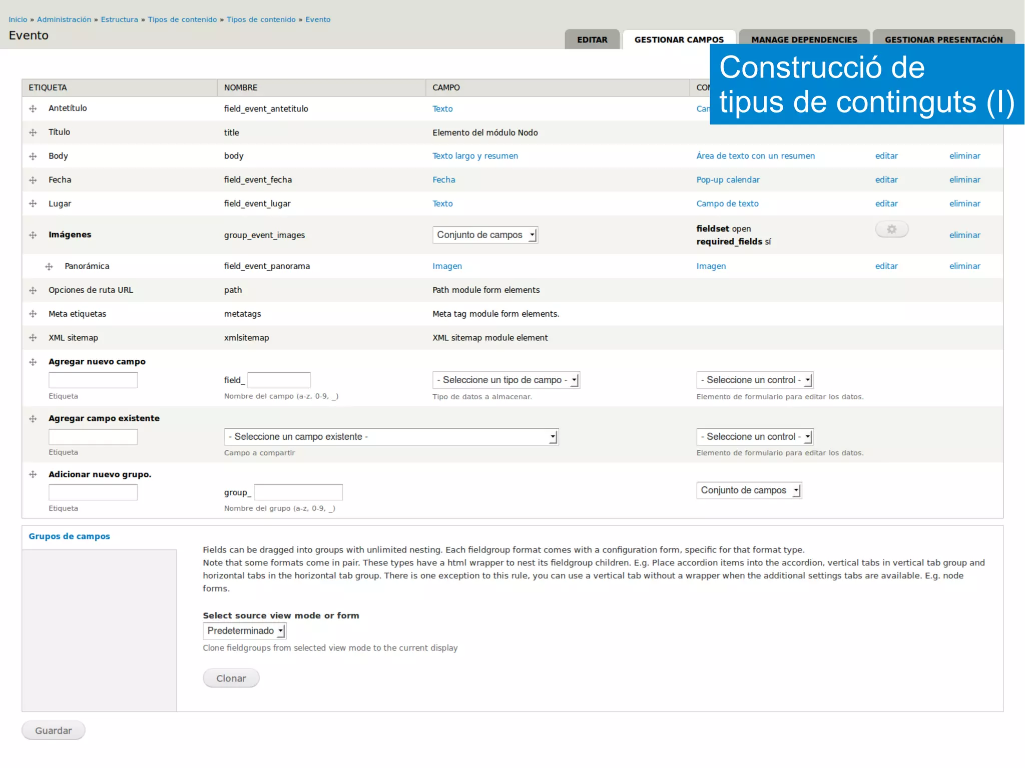 Construcció de
tipus de continguts (I)
 