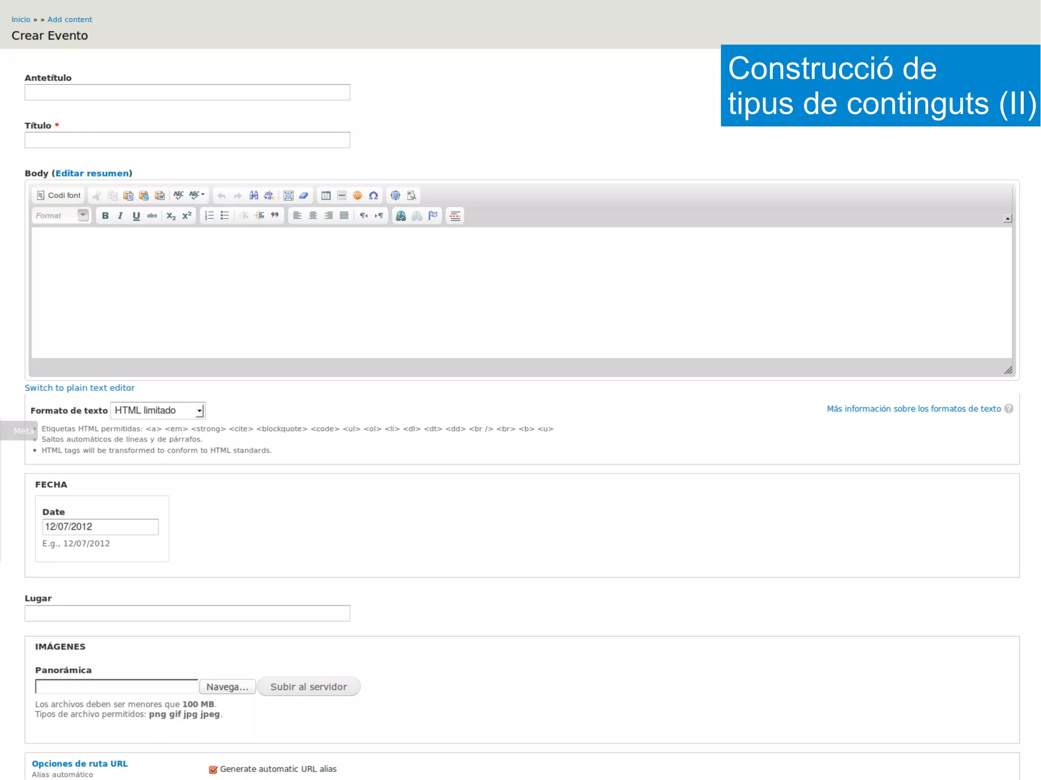 Construcció de
tipus de continguts (II)
 