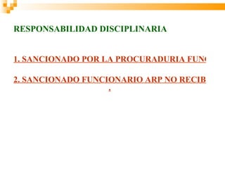 RESPONSABILIDAD DISCIPLINARIA


1. SANCIONADO POR LA PROCURADURIA FUNCION

2. SANCIONADO FUNCIONARIO ARP NO RECIBIR RE
                   .
 
