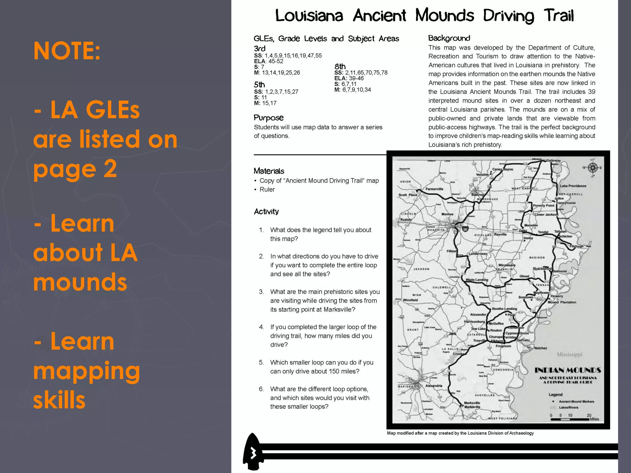 NOTE:
- LA GLEs
are listed on
page 2
- Learn
about LA
mounds
- Learn
mapping
skills
 