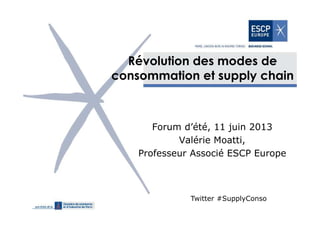 Révolution des modes de
consommation et supply chain
Forum d’été, 11 juin 2013
Valérie Moatti,
Professeur Associé ESCP Europe
Twitter #SupplyConso
 