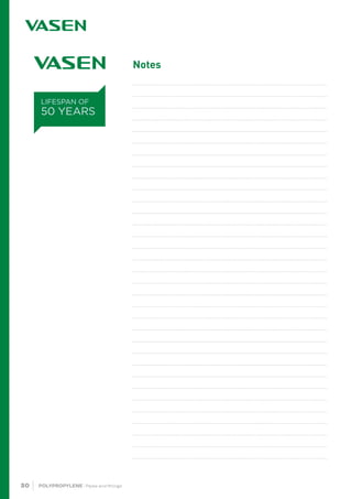 30
Notes
LIFESPAN OF
50 YEARS
POLYPROPYLENE · Pipes and fittings
 