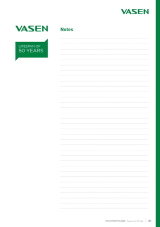 31
Notes
LIFESPAN OF
50 YEARS
POLYPROPYLENE · Pipes and fittings
 
