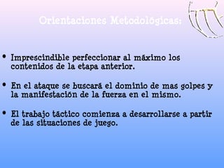 Orientaciones Metodológicas:


• Imprescindible perfeccionar al máximo los
  contenidos de la etapa anterior.

• En el ata...