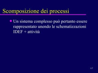 Scomposizione dei processi Un sistema complesso può pertanto essere rappresentato unendo le schematizzazioni IDEF + attività 