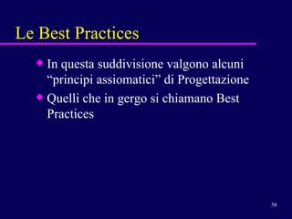 Le Best Practices In questa suddivisione valgono alcuni “principi assiomatici” di Progettazione  Quelli che in gergo si chiamano Best Practices 