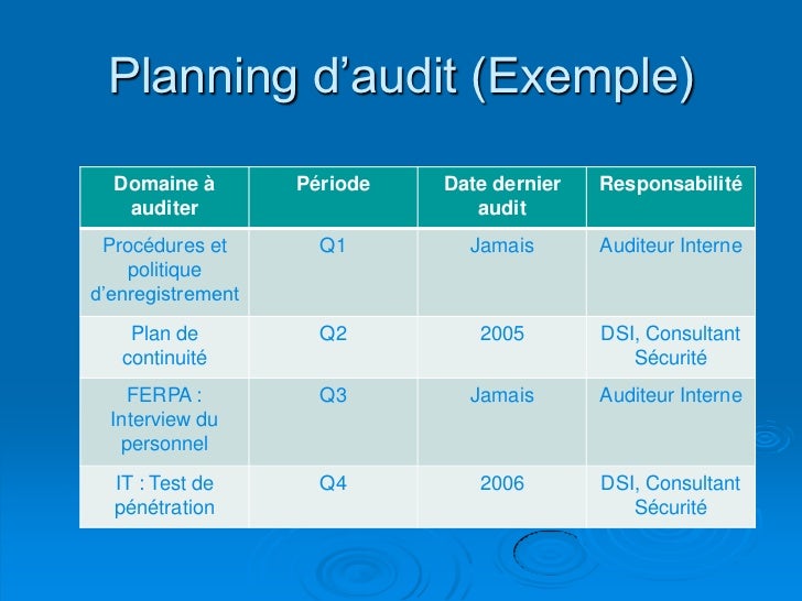Exemple planning audit interne