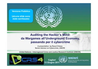 Versione Pubblica

(alcune slide sono
 state sanitizzate)




               Auditing the Hacker’s Mind:
         da Warga...