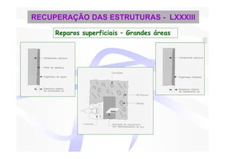RECUPERAÇÃO DAS ESTRUTURAS - LXXXIII

     Reparos superficiais – Grandes áreas
 