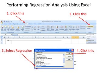 Performing Regression Analysis Using Excel
2. Click this1. Click this
3. Select Regression 4. Click this
 