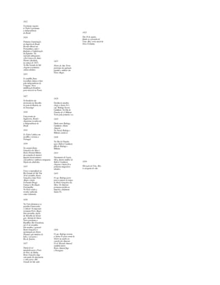 1822 
O príncipe regente 
d. Pedro I proclama 
a independência 
do Brasil. 
1824 
Primeira Constituição 
do Império do Brasil. 
Revolta liberal em 
Pernambuco, onde é 
fundada a Confederação 
do Equador. Na 
repressão subsequente, 
o frei Caneca do Amor 
Divino é fuzilado, 
no começo de 1825. 
No Rio Grande do Sul 
chegam os primeiros 
colonos alemães. 
1825 
O caudilho Juan 
Lavalleja começa a luta 
pela independência do 
Uruguai. Nova 
mobilização brasileira 
para intervir no Prata. 
1825 
Morte de Ana Terra 
participa da agitação 
popular e militar em 
Porto Alegre. 
1821 
Em 18 de agosto, 
funda-se o povoado de 
Cruz Alta, terra natal de 
Erico Veríssimo. 
1827 
Os brasileiros são 
derrotados na Batalha 
de passo do Rosário, ou 
de Ituzaingó 
1828 
Com pressão da 
Inglaterra, Brasil e 
Argentina reconhecem 
a independência do 
Brasil. 
1831 
D. Pedro I abdica em 
seu filho e retorna a 
Portugal. 
1834 
Os coronéis Bento 
Gonçalves da Silva e 
Bento Manuel Ribeiro 
são acusados de manter 
ligações inconvenientes 
com políticos e militares uruguaios. 
Depois são absolvidos. 
1835 
Cresce a insatisfação no 
Rio Grande do Sul. Em 
20 de setembro, Bento 
Gonçalves toma Porto 
Alegre e depõe 
Fernandes Braga. 
Começa a Revolução 
Farroupilha. 
No Pará eclode a 
revolta conhecida 
como Cabanada. 
1828 
Em fim de outubro, 
chega a Santa Fé o 
cap. Rodrigo Severo 
Cambará. No Dia de 
Finados ele vê Bibiana 
Terra pela primeira vez. 
1829 
Duelo entre Rodrigo, 
Cambará e Bento 
Amaral. 
No Natal, Rodrigo e 
Bibiana casam-se. 
1830 
No Dia de Finados, 
nasce Bolíver Cambará, 
filho de Rodrigo e 
Bibiana. 
1833 
Nascimento de Luzia, 
Silva, futura mulher de 
Bolíver Cambará, 
chegam a Santa fé os 
primeiros imigrantes 
alemães. 
1835 
O cap. Rodrigo parte 
para se juntar às tropas 
de Bento Gonçalves da 
Silva. Os Amarais 
permanecem fiéis ao 
Império e dominam 
Santa Fé. 
1834 
Elevação de Cruz Alta 
à categoria de vila. 
1836 
Na Corte formam-se os 
partidos Conservador 
e Liberal. Os imperiais 
retomam Porto Alegre. 
Em represália, depois 
da Batalha do Seival, 
gen. Antonio de Souza 
Netto proclama a 
República Rio-Grandense, 
em 11 de setembro. 
Em outubro, o general 
Bento Gonçalves é 
aprisionado por Bento 
Manuel, que mudara de 
lado, e vai para o 
Rio de Janeiro. 
1837 
Depois de ser 
mandado para o Forte 
do Mar, na Bahia, 
Bento Gonçalves foge 
com ajuda da maçonaria 
e volta para o Rio 
Grande do Sul, onde 
1836 
O cap. Rodrigo retorna 
a Santa Fé para torná-la 
Morre no assalto ao 
casarão dos Amarais 
O cel. Ricardo Amaral 
também morre 
Bento Amaral foge 
o Paraguai. 
 