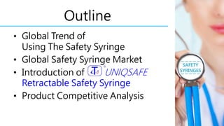 Outline
• Global Trend of
Using The Safety Syringe
• Global Safety Syringe Market
• Introduction of UNIQSAFE
Retractable Safety Syringe
• Product Competitive Analysis
 