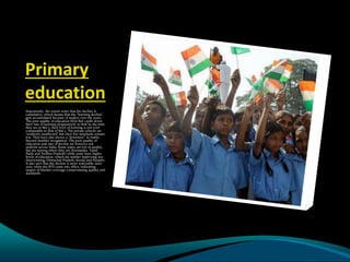 Primary
education
Importantly, the report notes that the decline is
cumulative, which means that the “learning decline”
gets accumulated because of neglect over the years.
The poor quality of education from Std 1 pulls down
their rate of learning progressively so that by the time
they are in Std 5, their level of learning is not even
comparable to that of Std 2. The private schools are
“relatively unaffected” but their low standards remain
low. They have also shown a “downturn” in maths
beyond number recognition. The poor quality of
education and rate of decline are however not
uniform across India. Some states are low in quality,
but are staying where they are (Karnataka, Tamil
Nadu and Andhra Pradesh) while some have higher
levels of education, which are neither improving nor
deteriorating (Himachal Pradesh, Kerala and Punjab).
It also says that the decline is more noticeable since
2010, when the RTE came into effect, indicating
targets of blanket coverage compromising quality and
standards.
 
