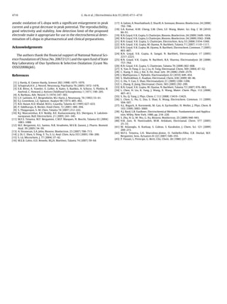 4716 G. Hu et al. / Electrochimica Acta 55 (2010) 4711–4716
anodic oxidation of L-dopa with a signiﬁcant enlargement in peak
current and a great decrease in peak potential. The reproducibility,
good selectivity and stability, low detection limit of the proposed
electrode make it appropriate for use in the electrochemical deter-
mination of L-dopa in pharmaceutical and clinical preparations.
Acknowledgements
The authors thank the ﬁnancial support of National Natural Sci-
ence Foundation of China (No. 20672121) and the open fund of State
Key Laboratory of Oxo Synthesis & Selective Oxidation (Grant No.
OSSO2008kjk6).
References
[1] J. Hardy, K. Gwinn-Hardy, Science 282 (1998) 1075–1079.
[2] SchapiraA.H.V., J. Neurol. Neurosurg. Psychiatry 76 (2005) 1472–1478.
[3] E.R. Ritvo, A. Yuwiler, E. Geller, A. Kales, S. Rashkis, A. Schicor, S. Plotkin, R.
Axelrod, C. Howard, J. Autism Childhood Schizophrenia 1 (1971) 190–205.
[4] A. Barbeau, Adv. Neurol. 5 (1974) 347–365.
[5] L.V. Laitinen, A.T. Bergenheim, M.I. Hariz, J. Neurosurg. 76 (1992) 53–61.
[6] E.J. Greenhow, L.E. Spencer, Analyst 98 (1973) 485–492.
[7] B.A. Hasan, K.D. Khalaf, M.D.L. Guardia, Talanta 42 (1995) 627–633.
[8] P. Siddhuraju, K. Becker, Food Chem. 72 (2001) 389–394.
[9] S. Thiagarajan, S.-M. Chen, Talanta 74 (2007) 212–222.
[10] R.J. Mascarenhas, K.V. Reddy, B.E. Kumaraswamy, B.S. Sherigara, V. Lakshmi-
narayanan, Bull. Electrochem. 21 (2005) 341–345.
[11] M.F.S. Teixeira, M.F. Bergamini, C.M.P. Marques, N. Bocchi, Talanta 63 (2004)
1083–1088.
[12] M.F. Bergamini, A.L. Santos, N.R. Stradiotto, M.V.B. Zanoni, J. Pharm. Biomed.
Anal. 39 (2005) 54–59.
[13] A. Sivanesan, S.A. John, Biosens. Bioelectron. 23 (2007) 708–713.
[14] J. Di, C. Shen, S. Peng, Y. Tu, S. Li, Anal. Chim. Acta 553 (2005) 196–200.
[15] S. Lü, Microchem. J. 77 (2004) 37–42.
[16] M.E.B. Calvo, O.D. Renedo, M.J.A. Martínez, Talanta 74 (2007) 59–64.
[17] A. Salimi, A. Noorbakhash, E. Shariﬁ, A. Semnani, Biosens. Bioelectron. 24 (2008)
792–798.
[18] S.A. Kumar, H.W. Cheng, S.M. Chen, S.F. Wang, Mater. Sci. Eng. C 30 (2010)
86–91.
[19] R.N. Goyal, V.K. Gupta, S. Chatterjee, Biosens. Bioelectron. 24 (2009) 1649–1654.
[20] R.N. Goyal, V.K. Gupta, S. Chatterjee, Biosens. Bioelectron. 24 (2009) 3562–3568.
[21] R.N. Goyal, V.K. Gupta, S. Chatterjee, Electrochim. Acta 53 (2008) 5354–5360.
[22] R.N. Goyal, V.K. Gupta, M. Oyama, N. Bachheti, Talanta 71 (2007) 1110–1117.
[23] R.N. Goyal, V.K. Gupta, M. Oyama, N. Bachheti, Electrochem. Commun. 7 (2005)
803–807.
[24] R.N. Goyal, V.K. Gupta, A. Sangal, N. Bachheti, Electroanalysis 17 (2005)
2217–2223.
[25] R.N. Goyal, V.K. Gupta, N. Bachheti, R.A. Sharma, Electroanalysis 20 (2008)
757–764.
[26] R.N. Goyal, V.K. Gupta, S. Chatterjee, Talanta 76 (2008) 662–668.
[27] X. Yan, D. Pang, Z. Lu, J. Lu, H. Tong, Electroanal. Chem. 569 (2004) 47–52.
[28] C. Xiang, Y. Zou, J. Xie, X. Fei, Anal. Lett. 39 (2006) 2569–2579.
[29] J. Mathiyarasu, L. Nyholm, Elactroanalysis 22 (2010) 449–454.
[30] S. Shahrokhian, E. Asadian, Electroanal. Chem. 636 (2009) 40–46.
[31] G. Hu, Y. Guo, S. Shao, Electroanalysis 21 (2009) 1200–1206.
[32] L. Zhang, X. Jiang, Electroanal. Chem. 583 (2005) 292–299.
[33] R.N. Goyal, V.K. Gupta, M. Oyama, N. Bachheti, Talanta 72 (2007) 976–983.
[34] L. Chen, H. Liu, K. Yang, J. Wang, X. Wang, Mater. Chem. Phys. 112 (2008)
407–411.
[35] S. Xu, Q. Yang, J. Phys. Chem. C 112 (2008) 13419–13425.
[36] L. Chen, G. Hu, G. Zou, S. Shao, X. Wang, Electrochem. Commun. 11 (2009)
504–507.
[37] A.L. Rogach, A. Kornowski, M. Gao, A. Eychmüller, H. Weller, J. Phys. Chem. B
103 (1999) 3065–3069.
[38] A.J. Bard, L.R. Faulkner, Electrochemical Methods: Fundamentals and Applica-
tion, Wiley, New York, 1980, pp. 218–220.
[39] S. Zhu, H. Li, W. Niu, G. Xu, Biosens. Bioelectron. 25 (2009) 940–943.
[40] H.R. Zare, N. Nasirizadeh, M.M. Ardakani, Electroanal. Chem. 577 (2005)
25–33.
[41] M. Aslanoglu, A. Kutluay, S. Goktas, S. Karabulut, J. Chem. Sci. 121 (2009)
209–215.
[42] M.F.S. Teixeira, L.H. Marcolino-Júnior, O. Fatibello-Filho, E.R. Dockal, M.F.
Bergamini, Sens. Actuators B 122 (2007) 549–555.
[43] P. Fossati, L. Prencipe, G. Berti, Clin. Chem. 26 (1980) 227–231.
 