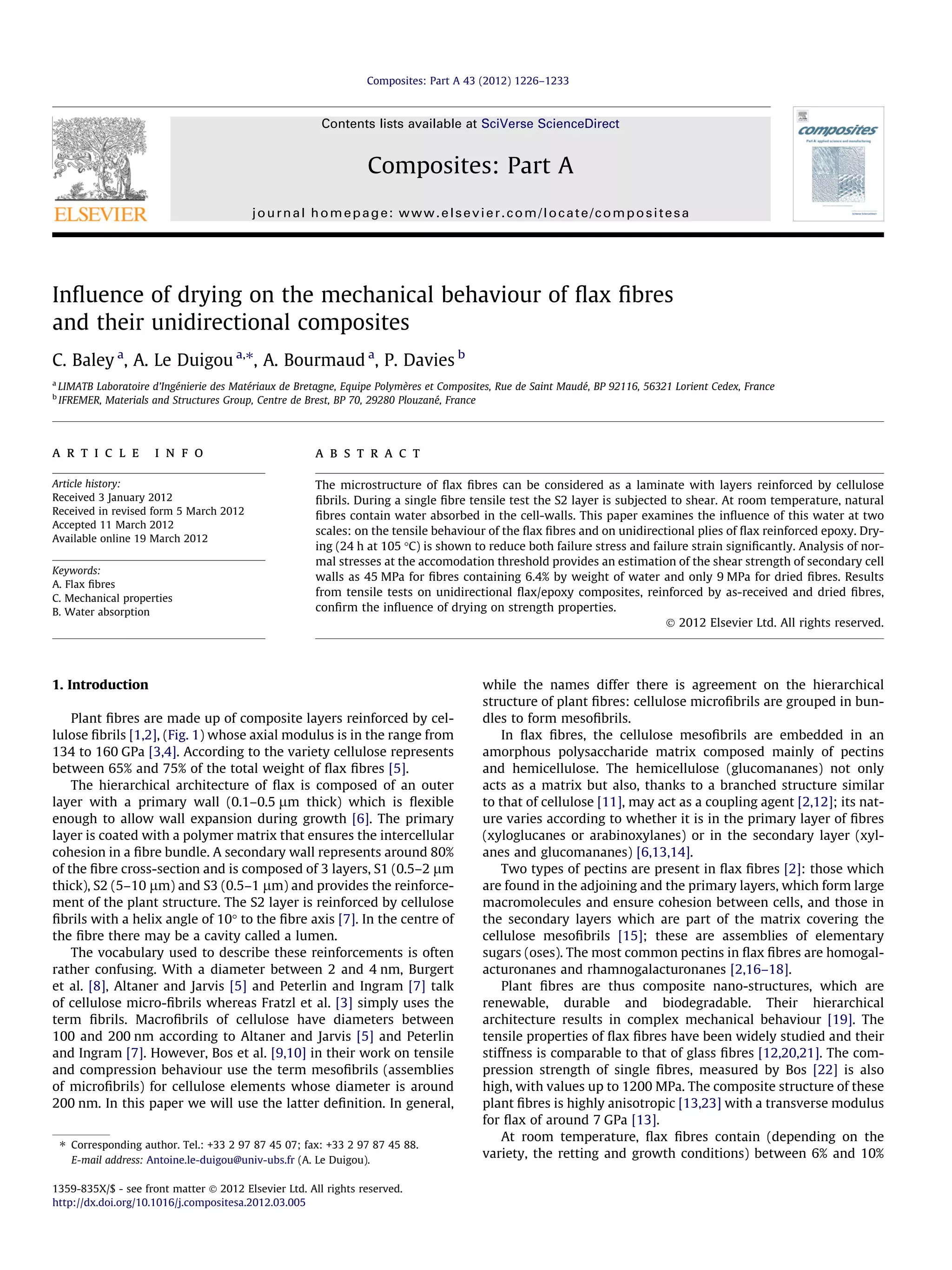 Influence of drying on the mechanical behaviour of flax fibres and ...