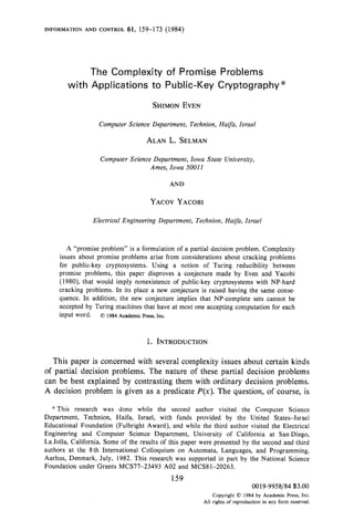 The complexity of promise problems with applications to public-key ...