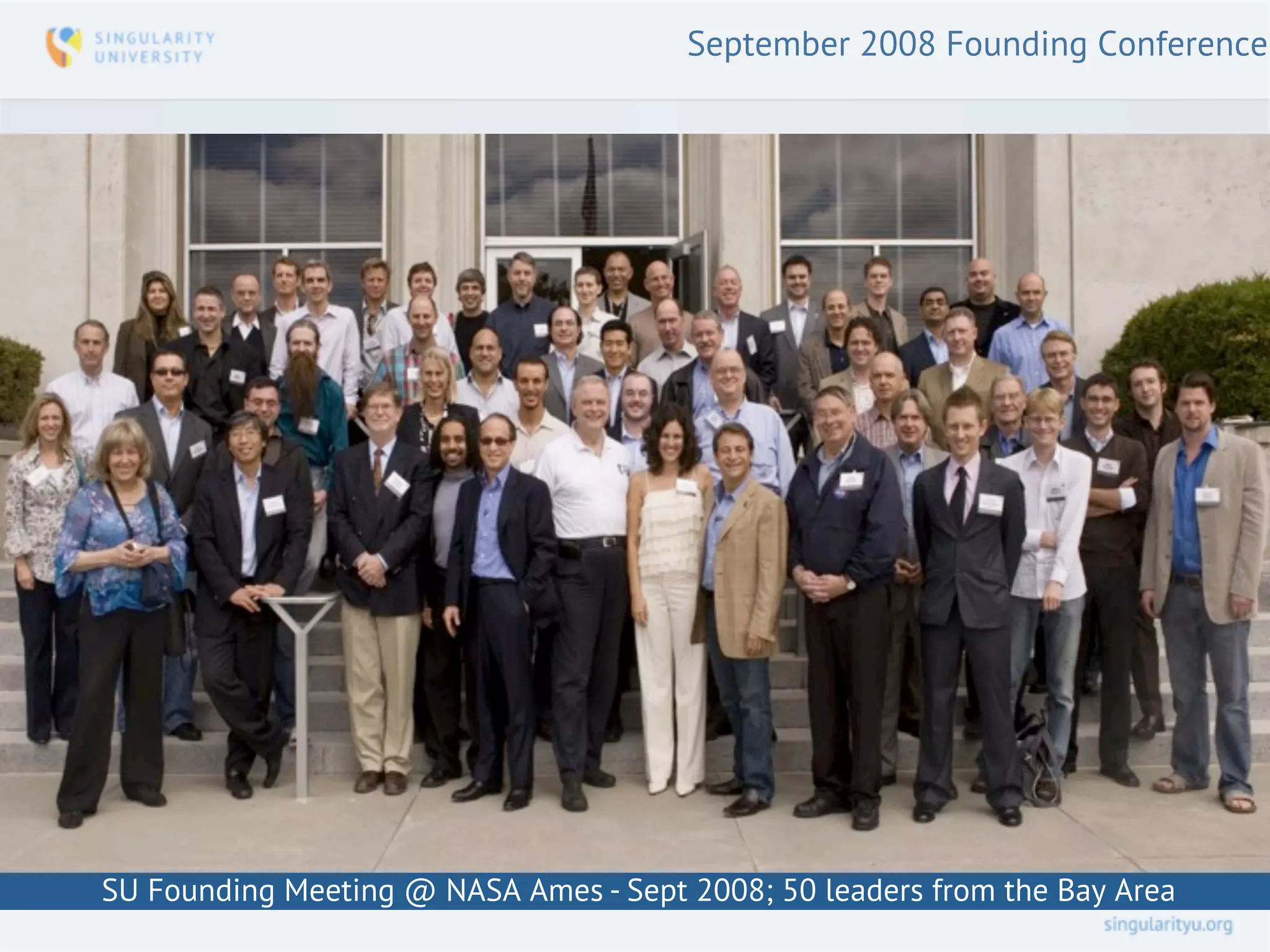 September 2008 Founding Conference




SU Founding Meeting @ NASA Ames - Sept 2008; 50 leaders from the Bay Area
 