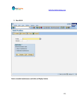 info@keylabstraining.com




   3. Run RZ10




Select extended maintenance and click on Display button




                                                                              192
 