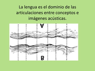 La lengua es el dominio de las
articulaciones entre conceptos e
imágenes acústicas.

 