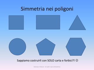 Simmetria nei poligoni




Sappiamo costruirli con SOLO carta e forbici?! 
             Scienza e futuro - In tutti i casi simmetrico
 