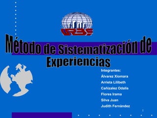 Método de Sistematización de Experiencias Integrantes: Álvarez Xiomara Arrieta Lilibeth Cañizalez Odalis Flores Irama  Silva Juan Judith Fernàndez 