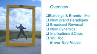 Overview

Buildings & Brands - Me
 New Brand Paradigms
 Broadcast Reversal
 New Dynamics
 Implications &Opps
 You Too!
  Brand Tree House
 