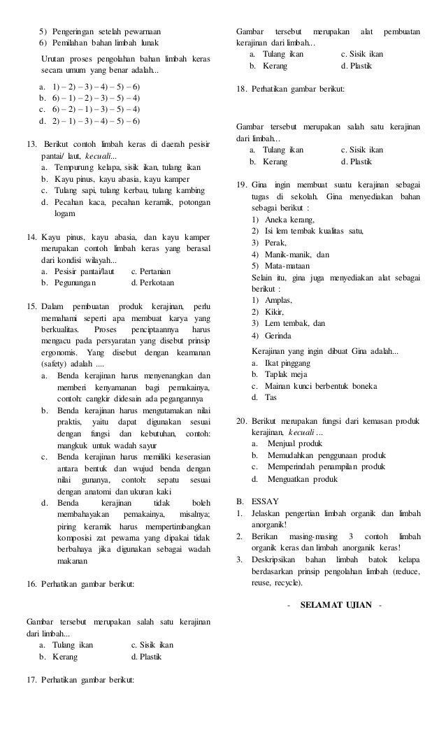 48++ Soal essay tentang kerajinan bahan lunak info