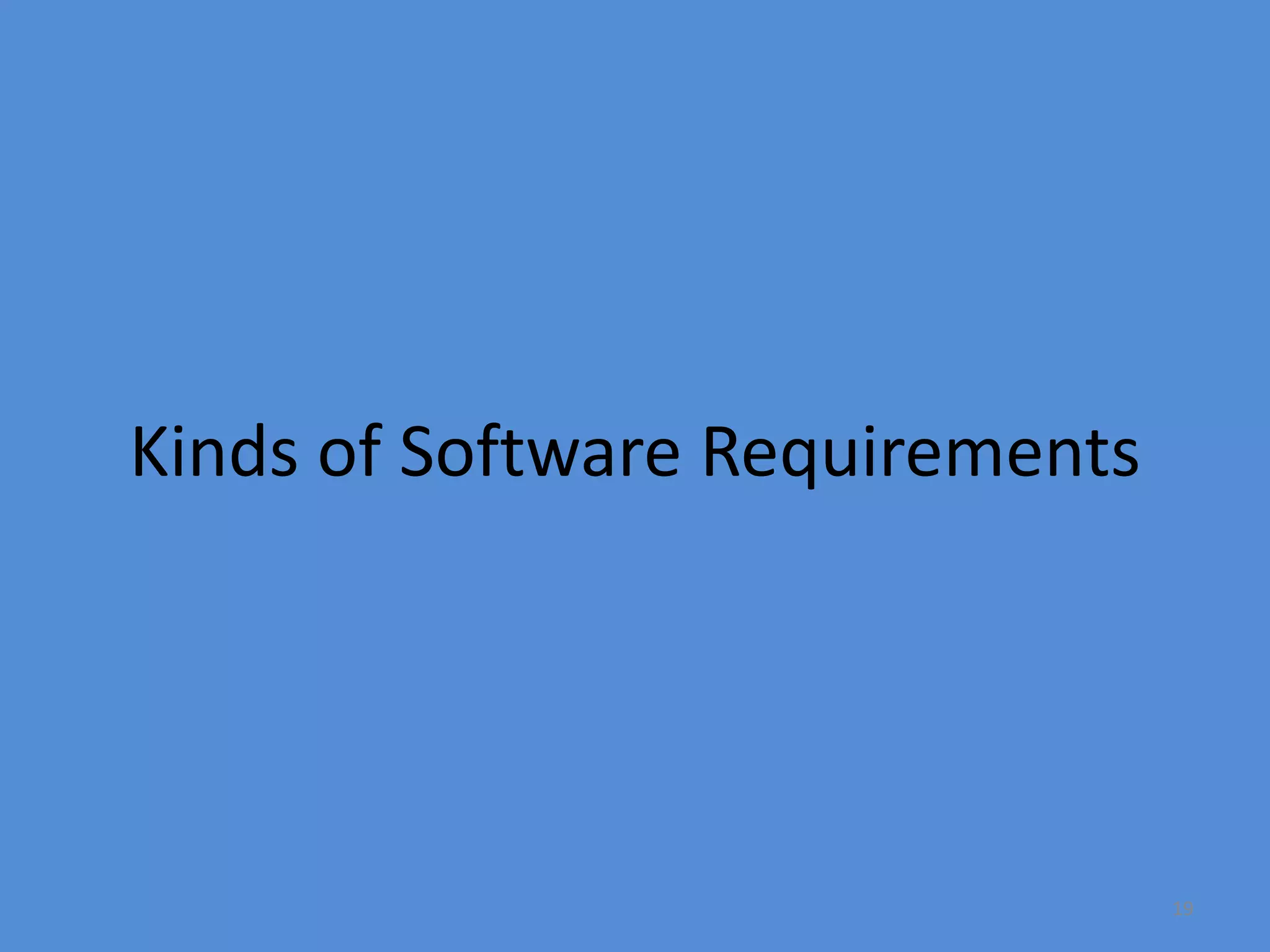 19
Kinds of Software Requirements
 