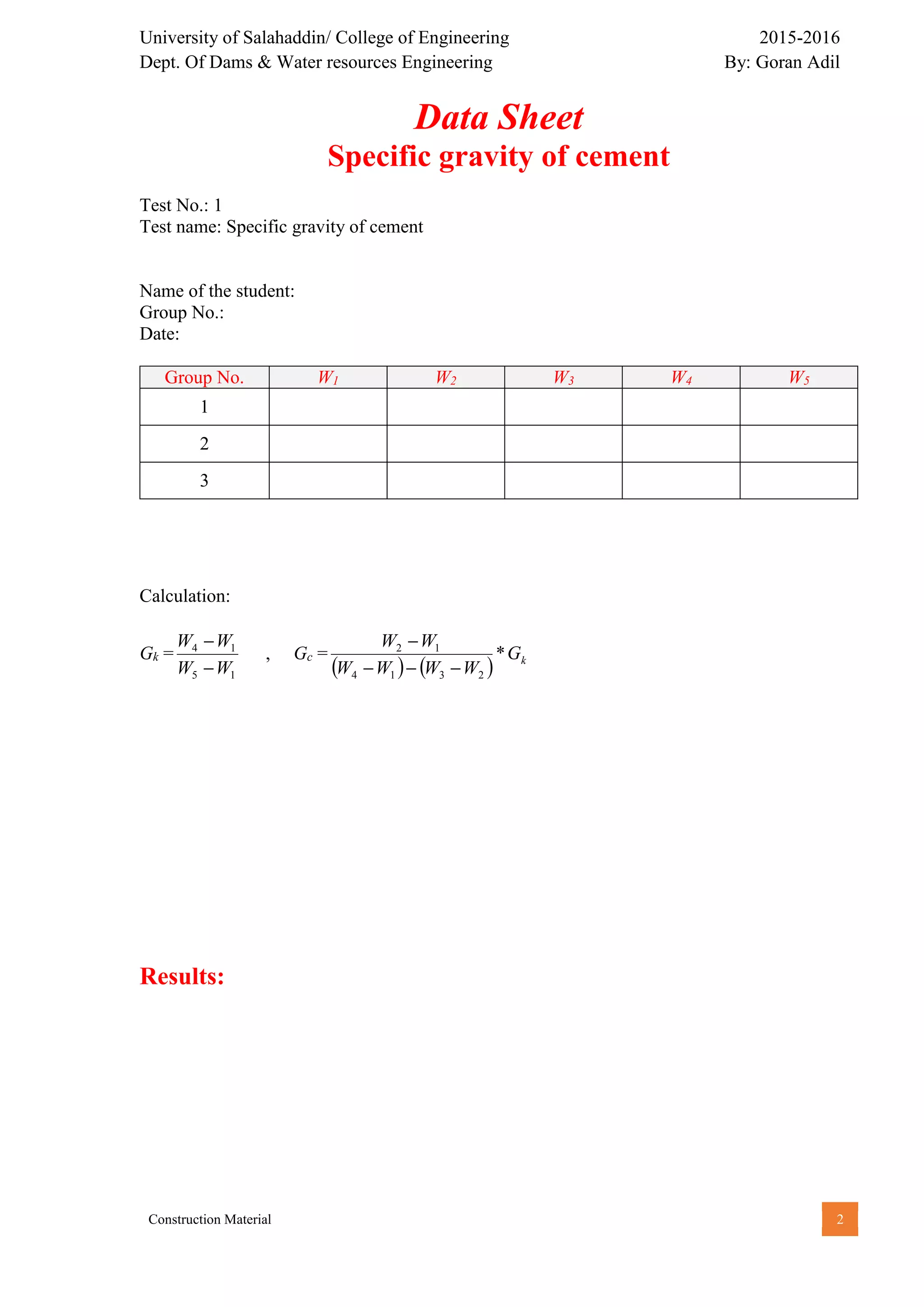 1 specific gravity of cement | PDF