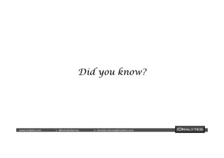  	
  	
  www.oraly)cs.com 	
  t	
  :	
  @brendan)erney 	
  e	
  :	
  brendan.)erney@oraly)cs.com	
   	
   	
   	
  	
  
Did you know?
 