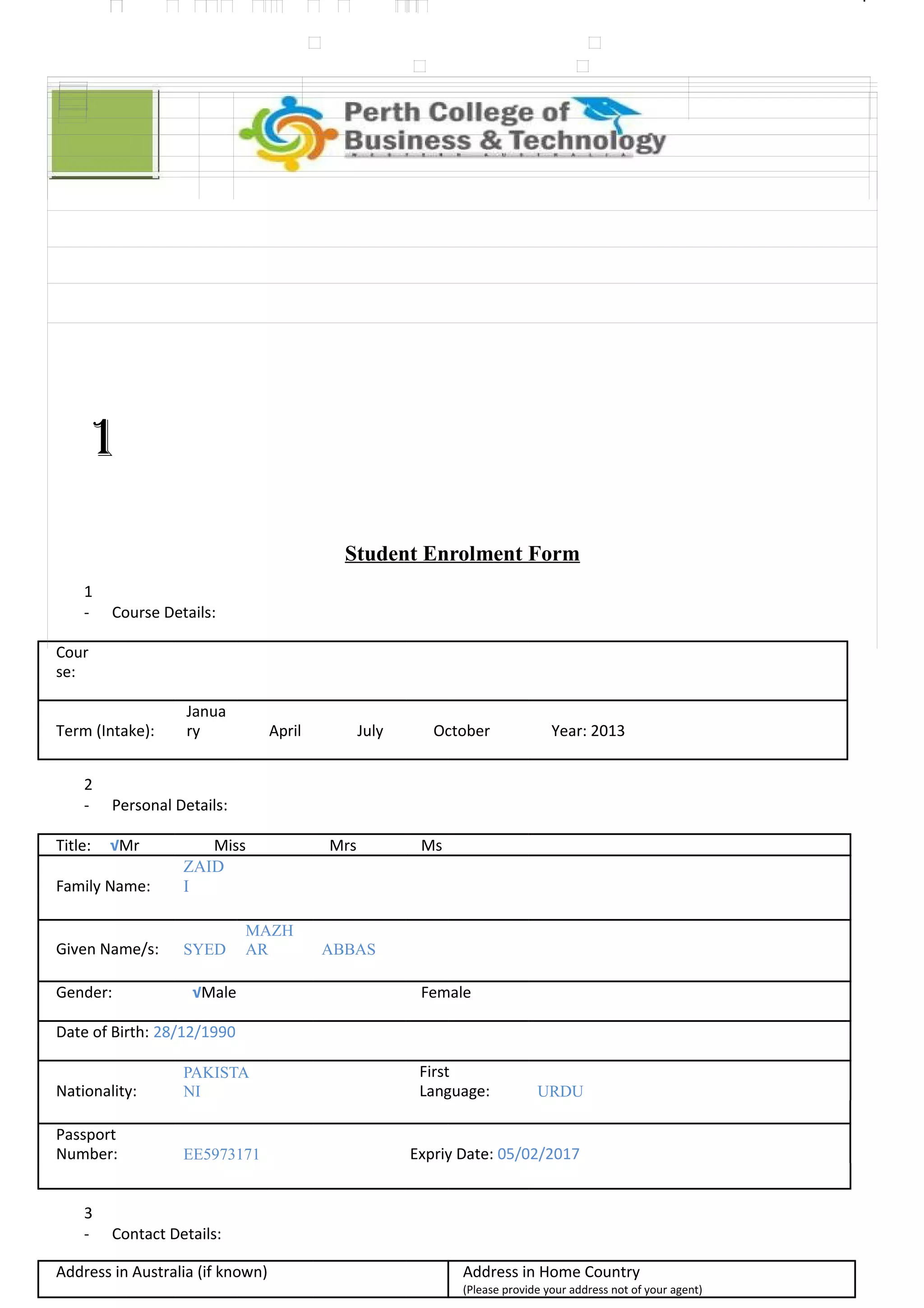 1 student-enrolment-form-jan-2013-1 | RTF | Educational Assessment ...