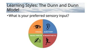 Learning Styles: The Dunn and Dunn
Model
•What is your preferred sensory input?
 