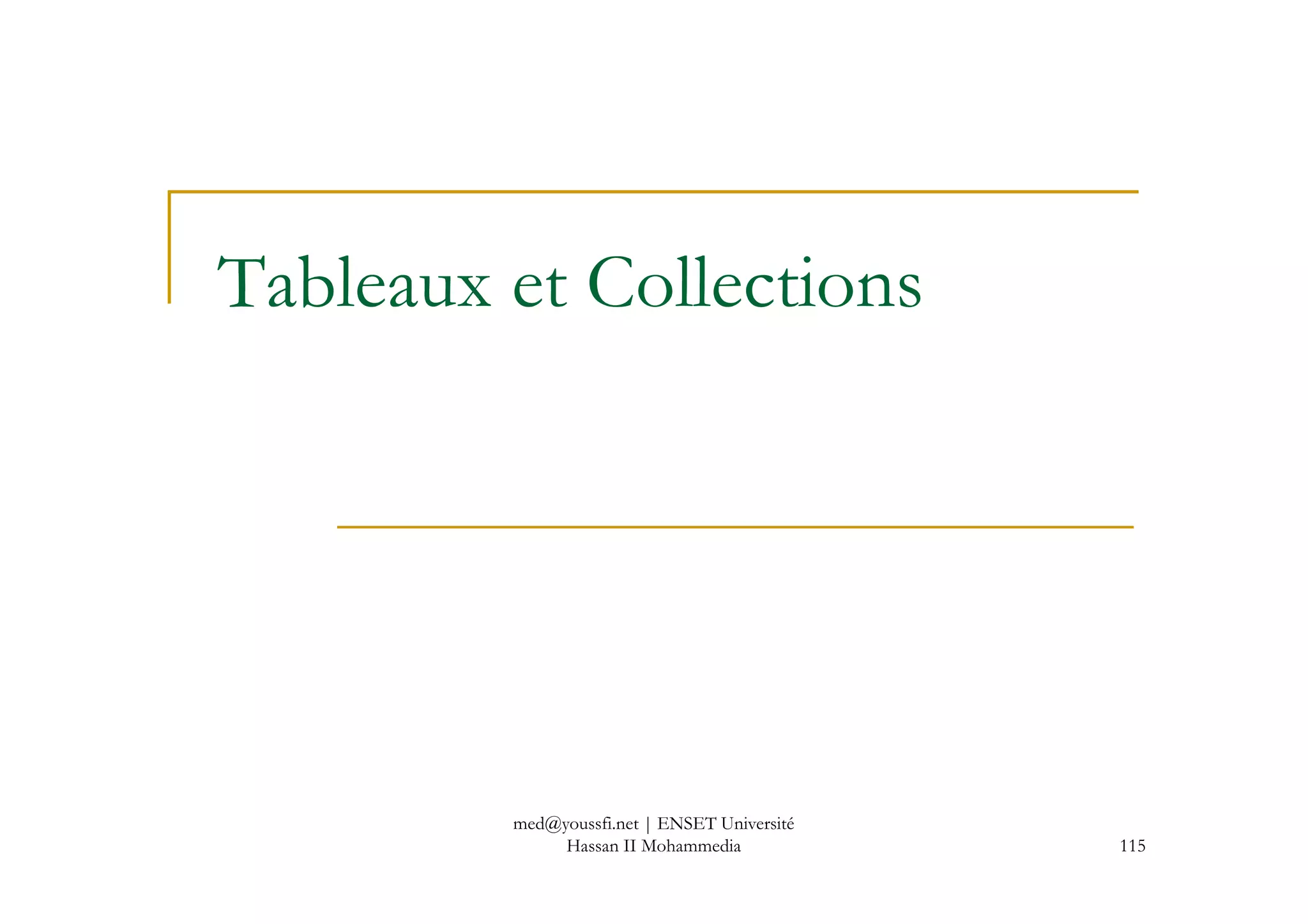 Tableaux et Collections
115
med@youssfi.net | ENSET Université
Hassan II Mohammedia
 
