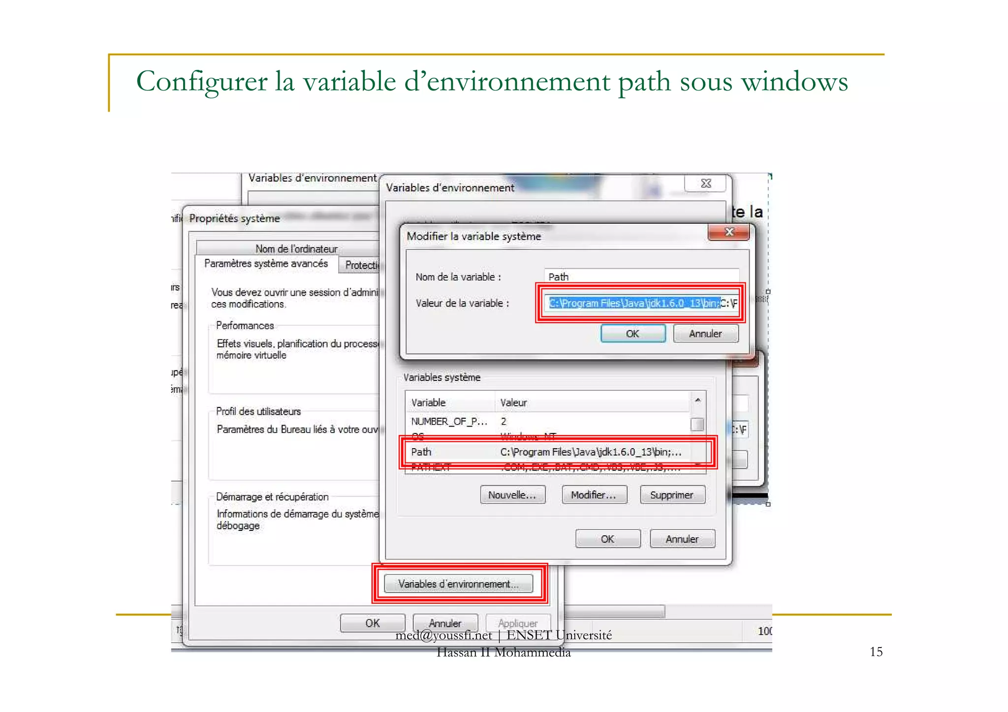 Configurer la variable d’environnement path sous windows
15
med@youssfi.net | ENSET Université
Hassan II Mohammedia
 