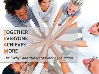 The “Why” and “How” of Working in Teams
TOGETHER
EVERYONE
ACHIEVES
MORE
 