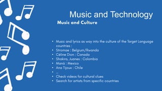 Music and Technology
Music and Culture
•
•
•
•
•
•
•
•
•
 