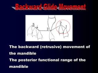 The backward (retrusive) movement of
the mandible
The posterior functional range of the
mandible
 