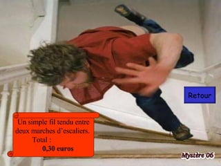 Un simple fil tendu entre deux marches d’escaliers.  Total :  0,30 euros Retour 