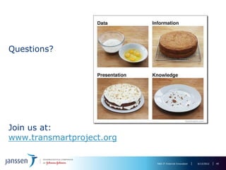 Questions?




Join us at:
www.transmartproject.org

                           R&D IT External Innovation   6/13/2012   40
 