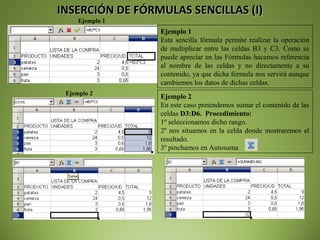 INSERCIÓN DE FÓRMULAS SENCILLAS (I)INSERCIÓN DE FÓRMULAS SENCILLAS (I)
3
Ejemplo 1
Esta sencilla fórmula permite realizar ...