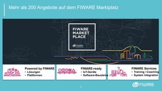 9
Mehr als 200 Angebote auf dem FIWARE Marktplatz
Powered by FIWARE
• Lösungen
• Plattformen
FIWARE-ready
• IoT-Geräte
• Software-Bausteine
FIWARE Services
• Training / Coaching
• System Integration
 