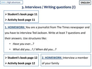 Interview Writing Class 6 English Unit 1 High Adventure 6th Grade Primary | PPTX