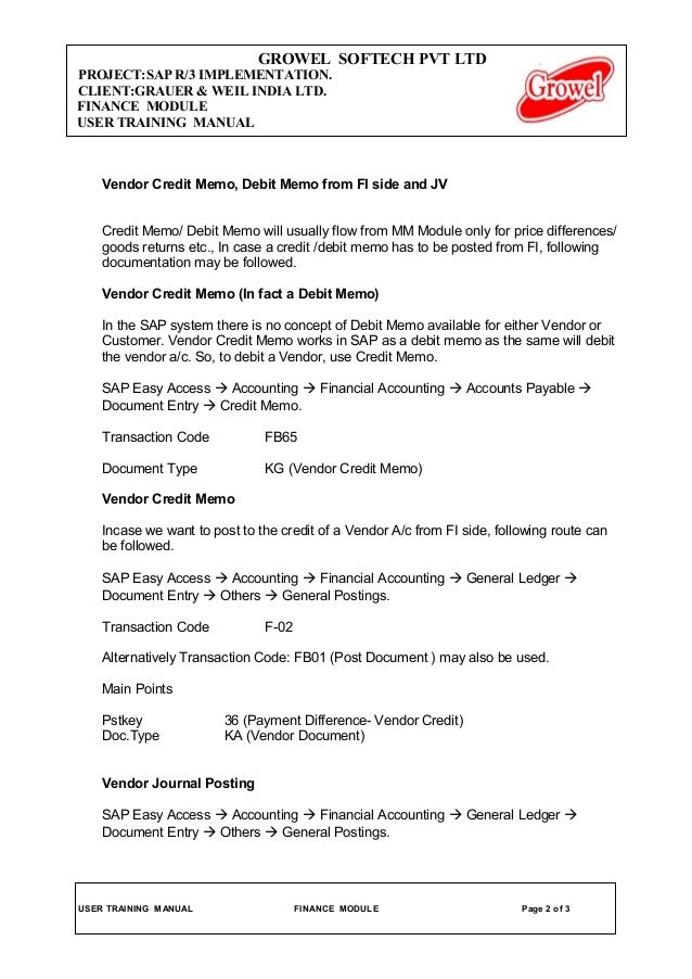 1 Vendor Invoice Credit Memo Debit Memo & Jv